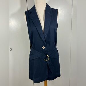 Ellen Tracy NWT Navy Sleeveless Blazer Vest with Belt Size S